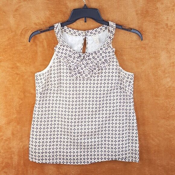 J CREW Womens Top Size 6 Brown Tan Tank Retro Geometric Keyhole Sleeveless - Picture 1 of 6